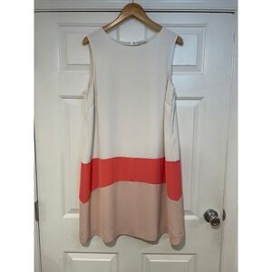 Halogen Womens XL Color Block Sleeveless Shift Dress‎ White Coral Tan Loose Tank